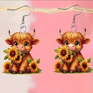 New cute women's boho farm cow dangling resin design fashion earrings